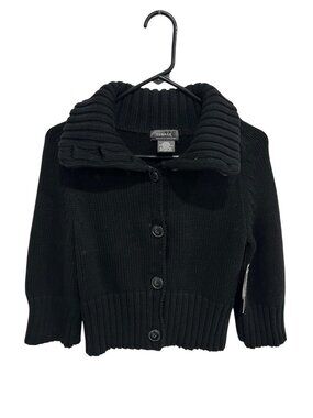 George ME Black Button Up Ribbed Knit Sweater Fold Collar Size M Chic Cozy NWT